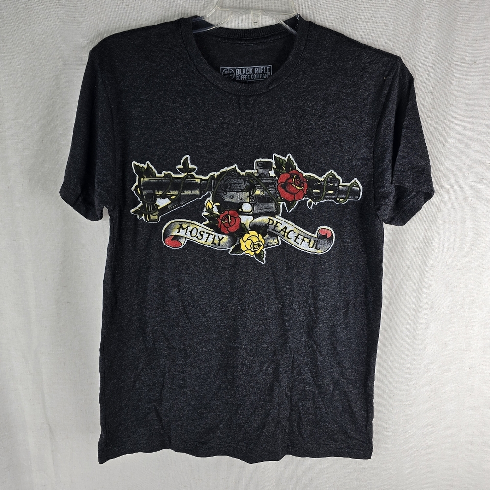 NEW Black Rifle Mens Medium Mostly Peaceful Coffee Tshirt